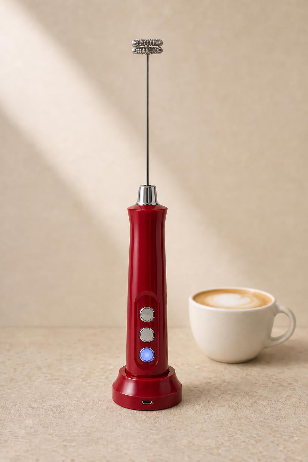 Espumador de leche recargable rojo