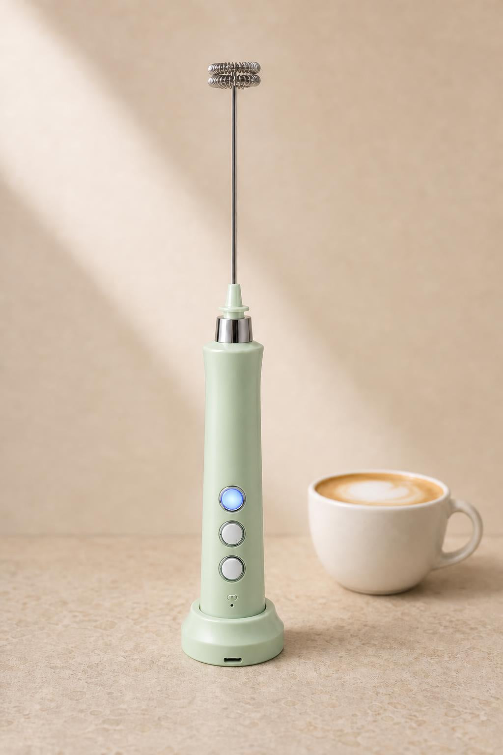 Espumador de leche recargable verde