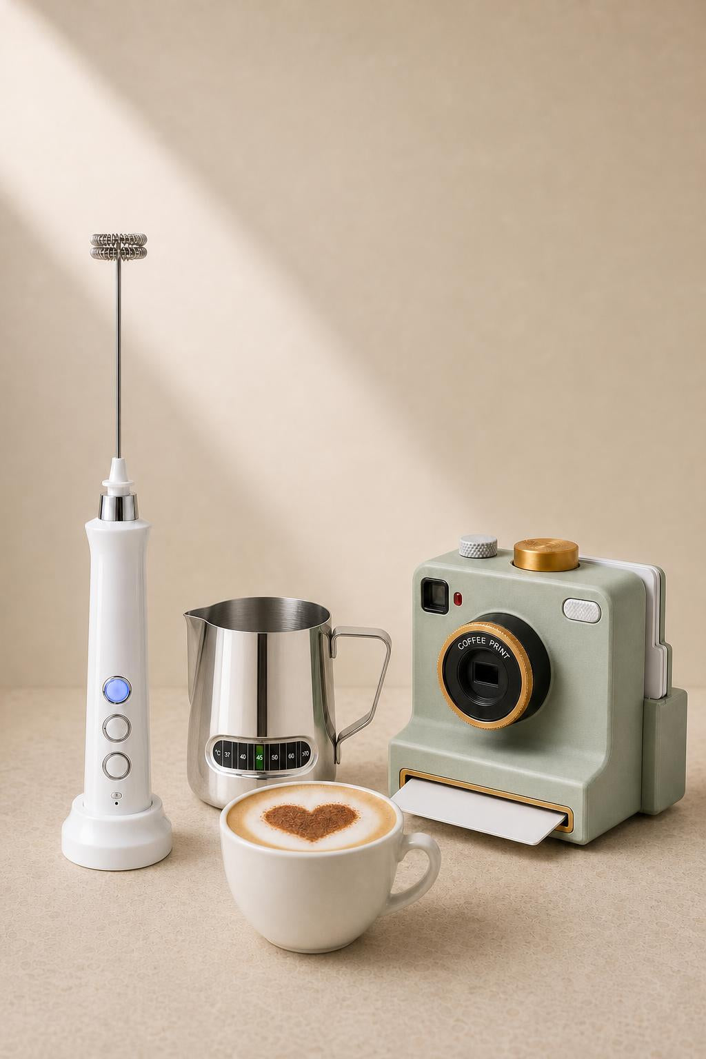 Latte Cam, espumador y jarra con termómetro