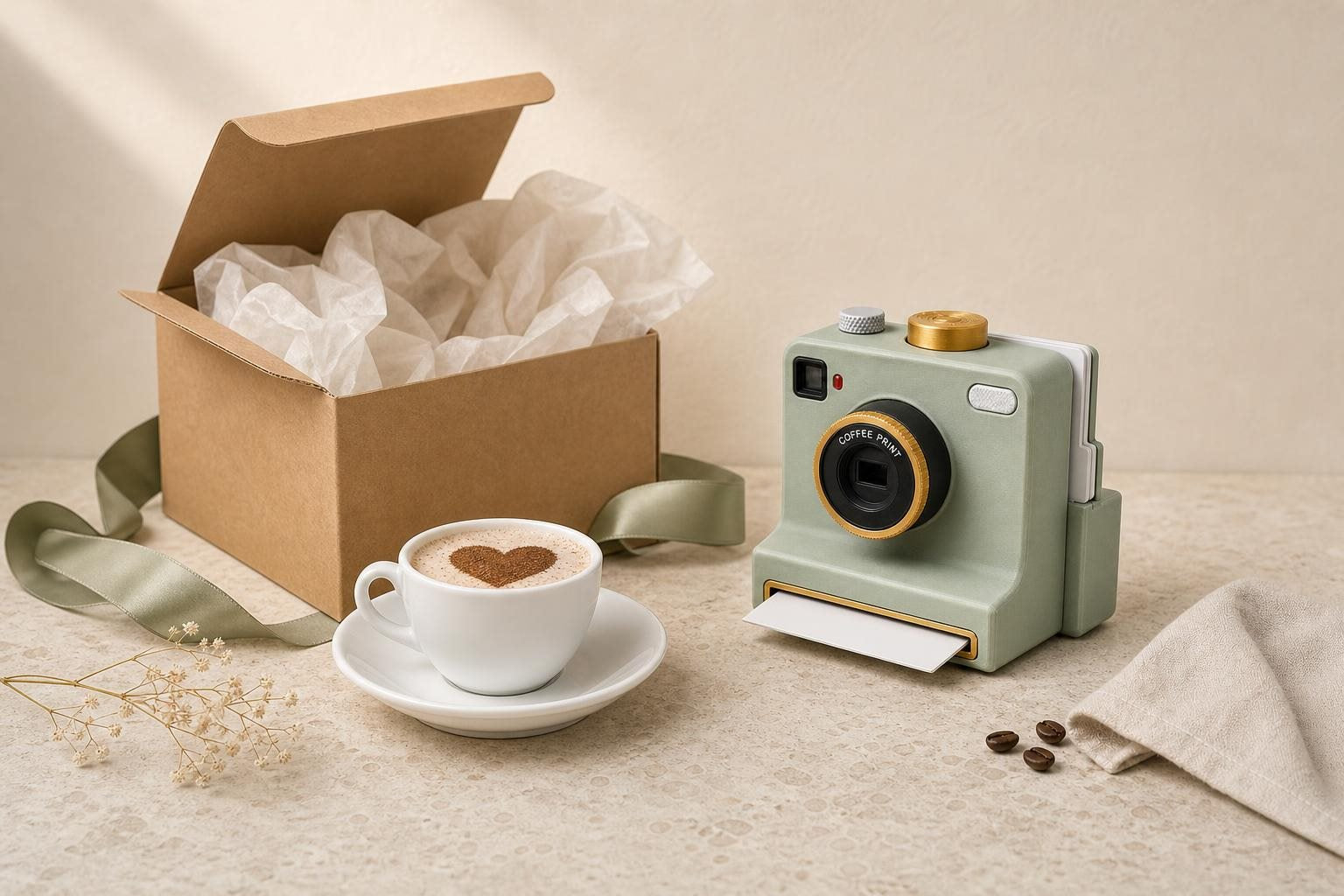 Latte Cam junto a una caja de regalo